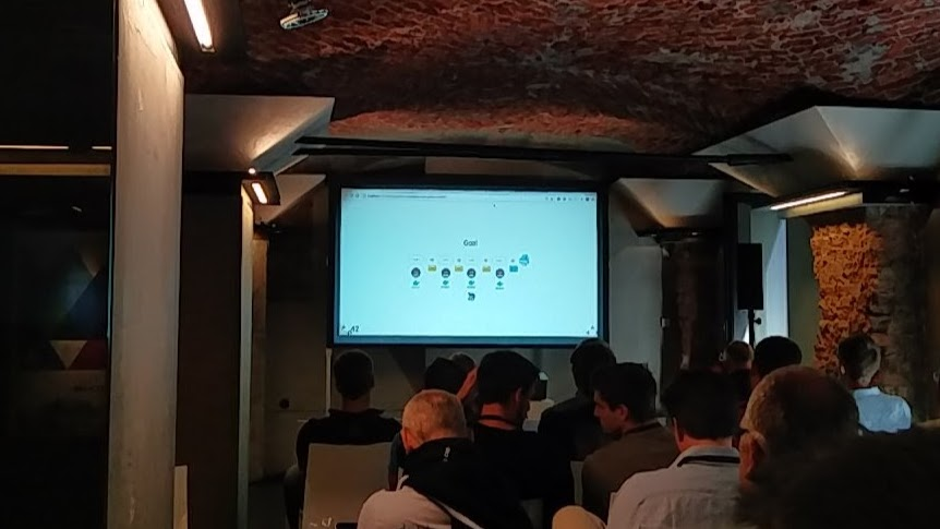 The slide originally showed the example build flow using GitLab CI.