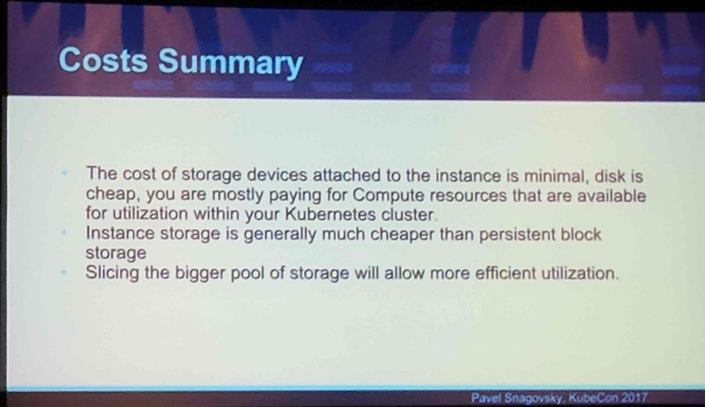 KubeCon: Talk Local Storage Costs Summary