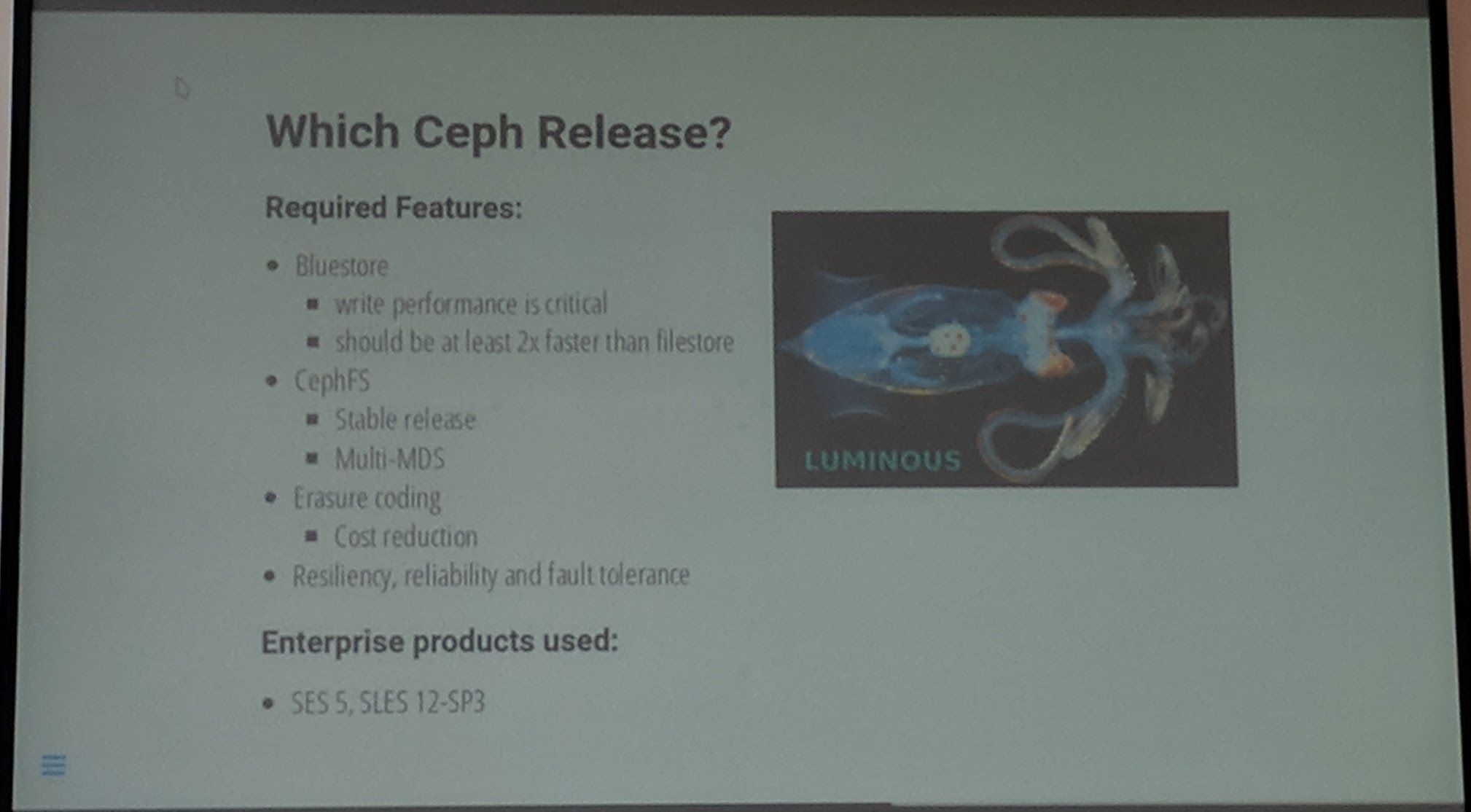 Ceph Day Darmstadt 2018 - Email Storage - Ceph Release used