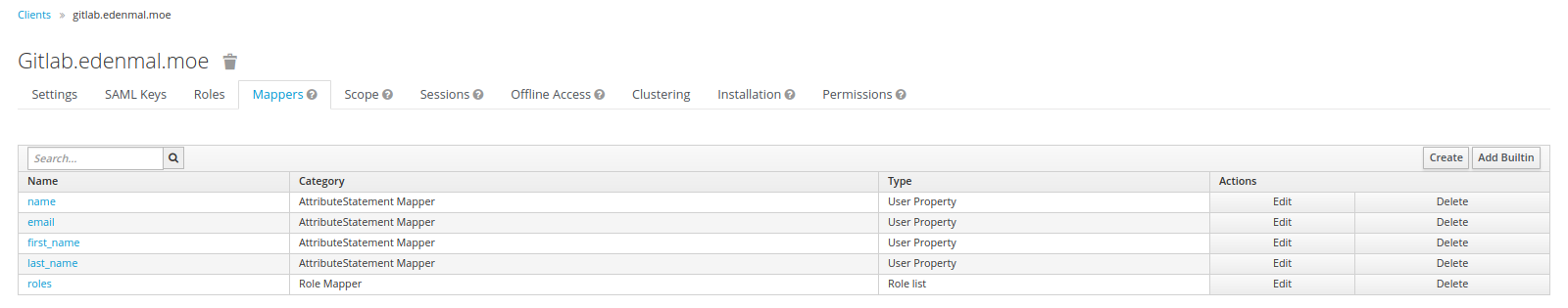 Keycloak - Created Client Settings Mappers Tab