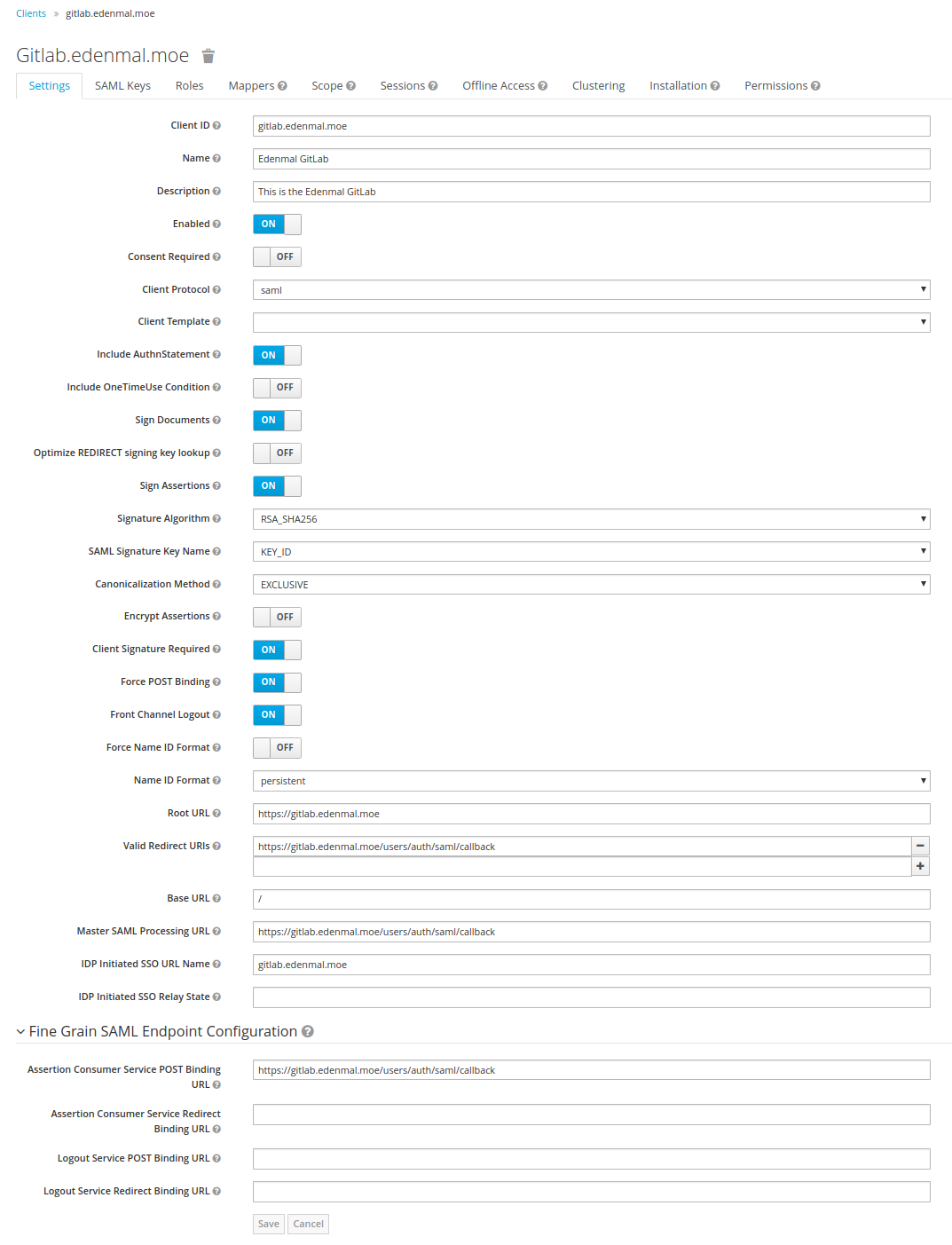 Keycloak - Created Client Settings overview