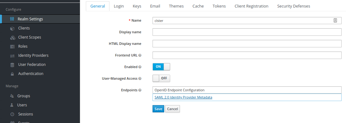 Keycloak Realm Settings Page