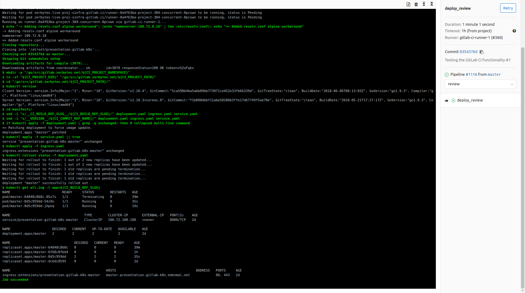 GitLab CI - Pipeline deploy_review job successful